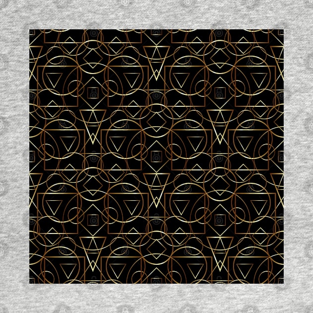 Golden geometric pattern on black background. by IrinaGuArt